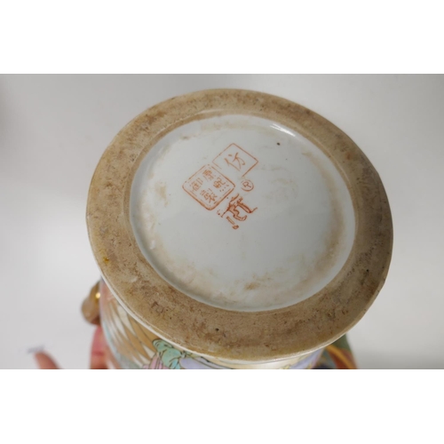 238 - A Chinese crackle ware ginger jar and cover, decorated with warriors, AF, a famille rose porcelain u... 