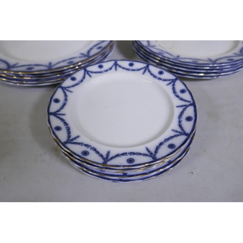 244 - A Furnivals flow blue Chippendale part dinner service, comprising twelve bowls, five dinner plates, ... 