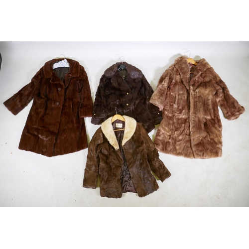 247 - Four lady's vintage fur coats, longest 105cm