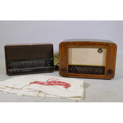 25 - A vintage Metz Capri radio, in fine condition with original cotton cover, 50 x 22 x 35cm, and a Grun... 