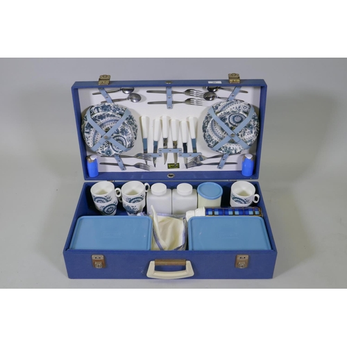 46 - A vintage Brexton six place car picnic set with thermos flask and ceramic cups and plates, appears u... 