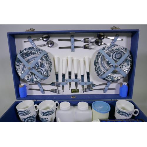 46 - A vintage Brexton six place car picnic set with thermos flask and ceramic cups and plates, appears u... 