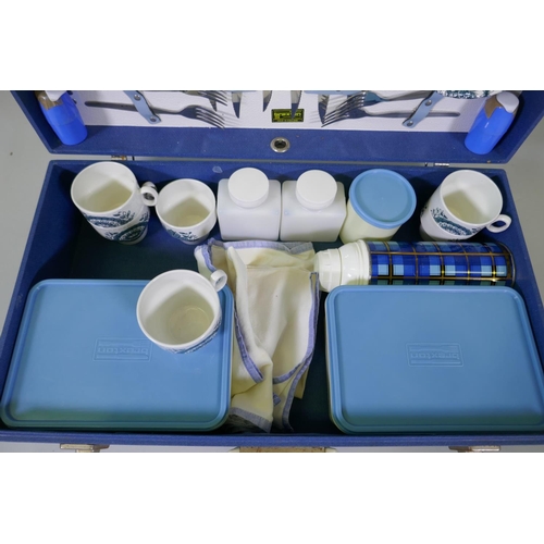 46 - A vintage Brexton six place car picnic set with thermos flask and ceramic cups and plates, appears u... 