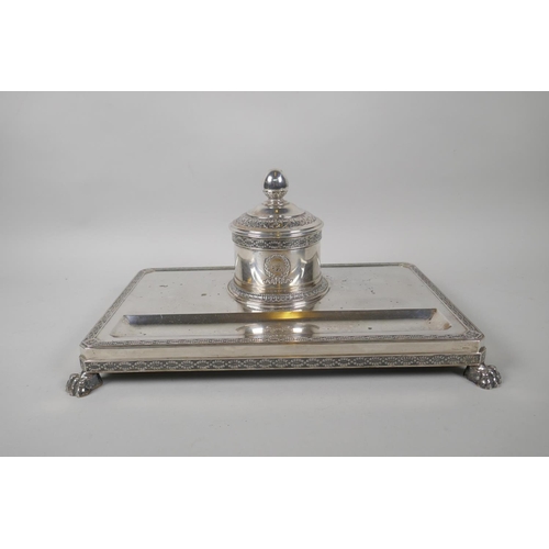 601 - An antique Swedish silver desk stand, blotter and vesta holder by W.A. Bolin of Stockholm, 1923, 176... 