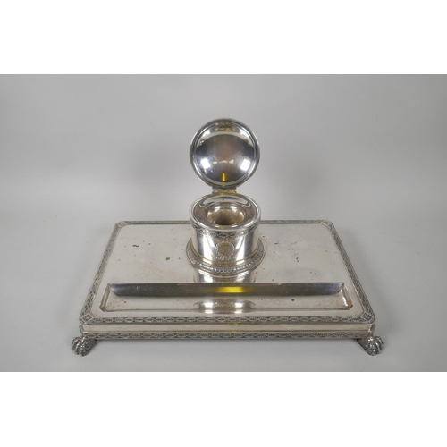 601 - An antique Swedish silver desk stand, blotter and vesta holder by W.A. Bolin of Stockholm, 1923, 176... 