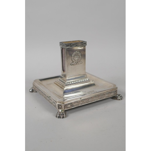 601 - An antique Swedish silver desk stand, blotter and vesta holder by W.A. Bolin of Stockholm, 1923, 176... 