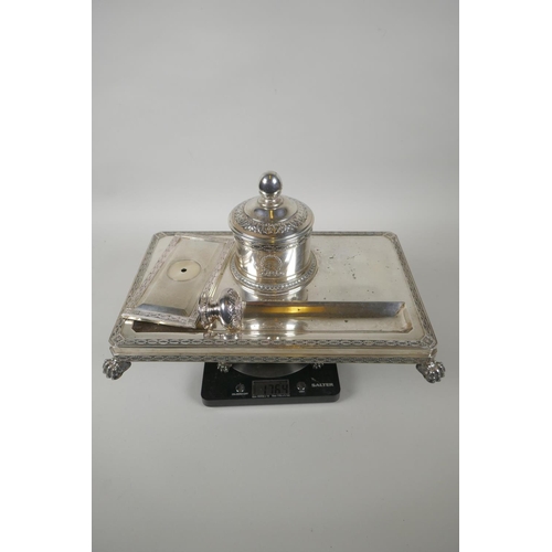 601 - An antique Swedish silver desk stand, blotter and vesta holder by W.A. Bolin of Stockholm, 1923, 176... 