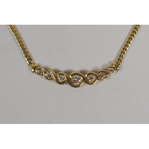 626 - A 9ct gold seven stone diamond necklace, 7.9g gross, approx 0.3 - 0.5ct of diamonds