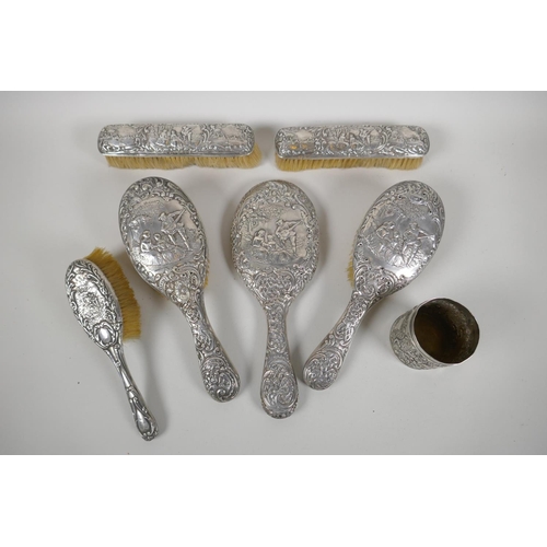 630 - A set of six hallmarked silver tea spoons by Nat Leslie Ltd, Sheffield, 1979, 85.5g, a C19th dressin... 