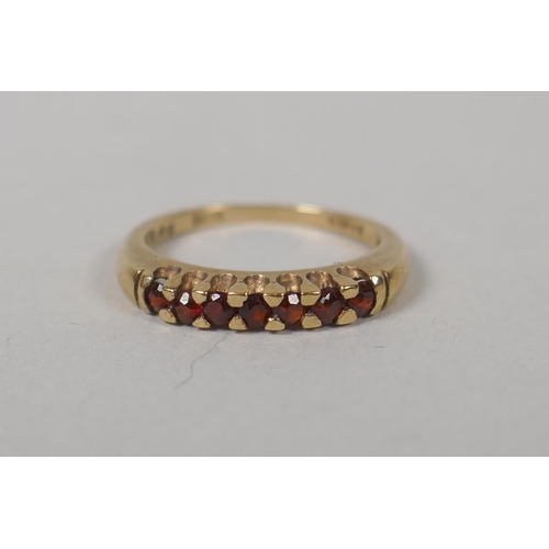 636 - A vintage 9ct gold and garnet set ring, size L, 2.1g gross, and another similar, size M, 1g gross, a... 