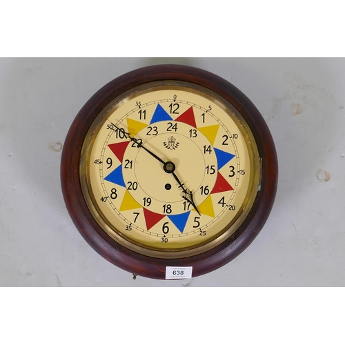 638 - An RAF style wall clock, with enamel dial and fusee movement, lacks glass, dial 24cm diameter