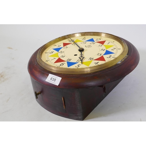 638 - An RAF style wall clock, with enamel dial and fusee movement, lacks glass, dial 24cm diameter