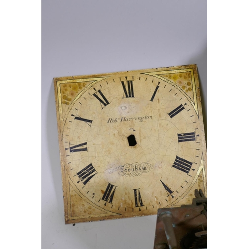 656 - A collection of C19th and early C20th longcase clock movements, dials and pendulums, AF for restorat... 