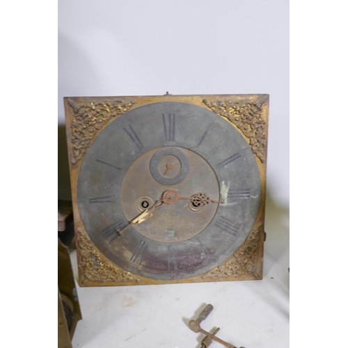 656 - A collection of C19th and early C20th longcase clock movements, dials and pendulums, AF for restorat... 