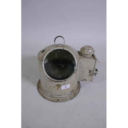 8 - A Sestrel marine ship's gimballed compass in a painted brass binnacle with paraffin lamp, 27 x 23cm ... 