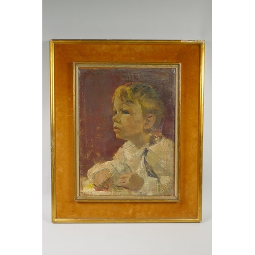 801 - Mid century British School, portrait of a boy, indistinctly signed, oil on canvas laid on board, 31 ... 