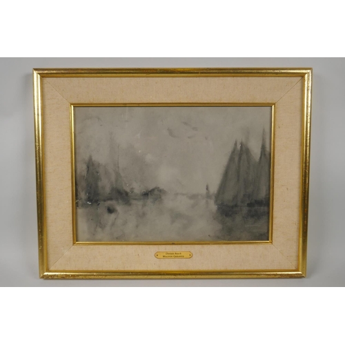 803 - Impressionist style, boats on a river, inscribed on frame plaque 'Chelsea Reach, Walter Greaves', wa... 