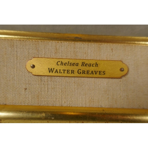 803 - Impressionist style, boats on a river, inscribed on frame plaque 'Chelsea Reach, Walter Greaves', wa... 