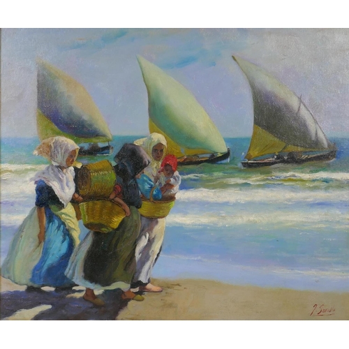 805 - After Joaquin Sorolla, (Spanish, 1863-1923), Las Tres Velas, oil on canvas board, 49 x 42cm