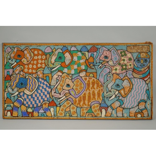 806 - Chief Oz Oloruntoba, Money and Power, Part I, handwoven textile artwork on canvas, unframed, 71 x 36... 