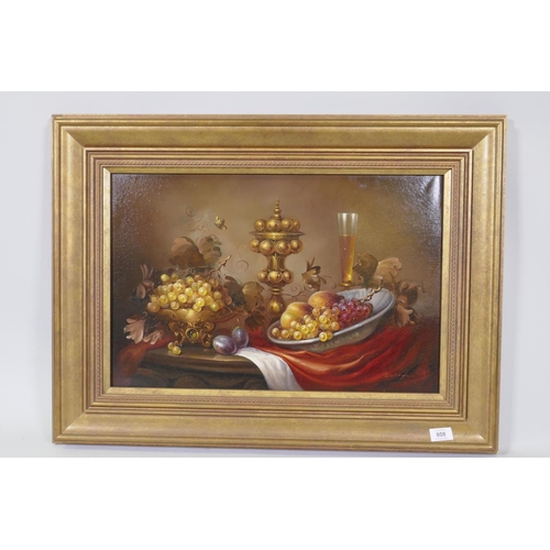 808 - Balogh, (Hungarian, late C20th), still life with fruit, signed, 61 x 41cm