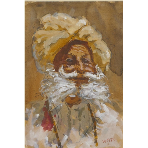 815 - Portrait of an eastern gentleman, monogrammed H.B.B., watercolour and bodycolour, 21 x 14cm