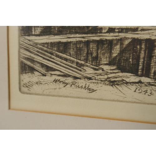 816 - Henry Rushbury, St Mary le Bow, London, dated 1943 within the plate, signed drypoint etching, 30 x 2... 