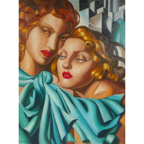 817 - After Lempicka, (Polish, 1898-1980), Les Jeunes Filles, oil on canvas laid on board, 38 x 48cm