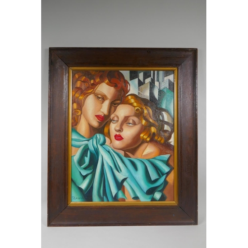 817 - After Lempicka, (Polish, 1898-1980), Les Jeunes Filles, oil on canvas laid on board, 38 x 48cm