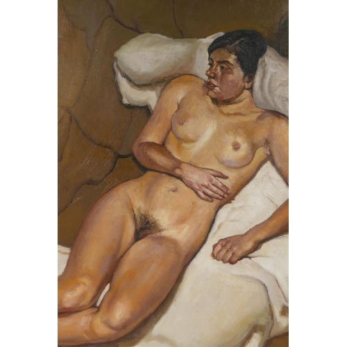 821 - After Lucien Freud, (British, 1922-2011), Bella, oil on canvas board, 40 x 50cm