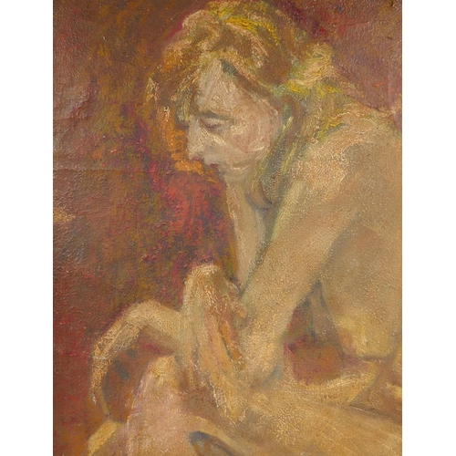 826 - Modern British School, seated female figure, early C20th oil on canvas, loosely laid on board, ... 