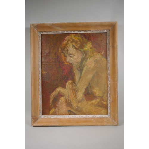 826 - Modern British School, seated female figure, early C20th oil on canvas, loosely laid on board, ... 