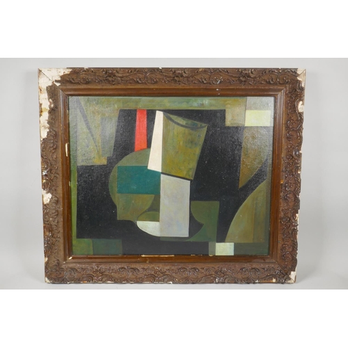 835 - Abstract still life, in the manner of Ben Nicholson, oil on canvas board, 48 x 38cm