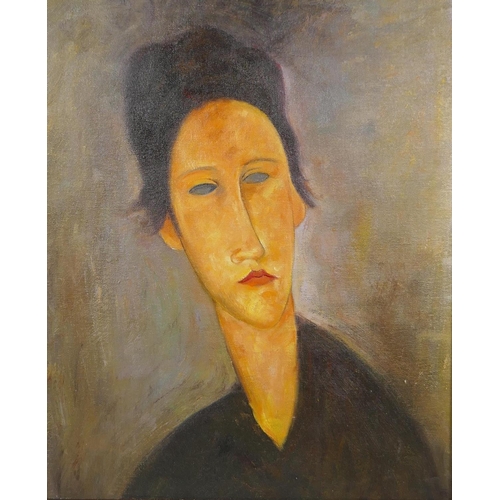 838 - After Modigliani, (Italian, 1884-1920), head of a woman, Anna Zborowska, oil on canvas board, 36 x 4... 