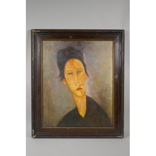 838 - After Modigliani, (Italian, 1884-1920), head of a woman, Anna Zborowska, oil on canvas board, 36 x 4... 