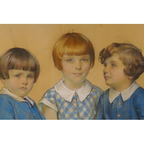 844 - Portrait of three children, signed Ralph Peacock, (British, 1868-1946), pastel, 54 x 44cm