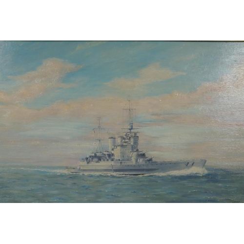 847 - A naval portrait of H.M.S. Hood, signed W.L. Wyllie, oil on board, 72 x 47cm