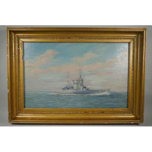 847 - A naval portrait of H.M.S. Hood, signed W.L. Wyllie, oil on board, 72 x 47cm