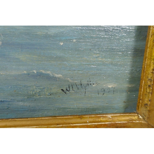 847 - A naval portrait of H.M.S. Hood, signed W.L. Wyllie, oil on board, 72 x 47cm