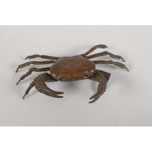 85 - A Japanese style bronze okimono crab, 13cm wide