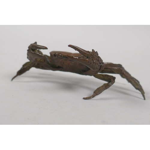 85 - A Japanese style bronze okimono crab, 13cm wide