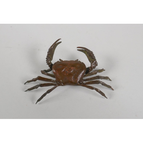 85 - A Japanese style bronze okimono crab, 13cm wide