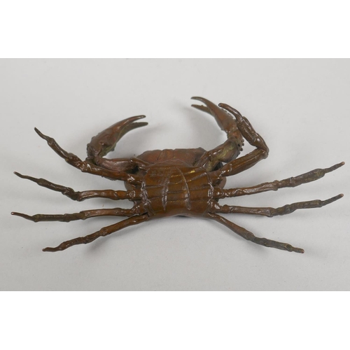 85 - A Japanese style bronze okimono crab, 13cm wide