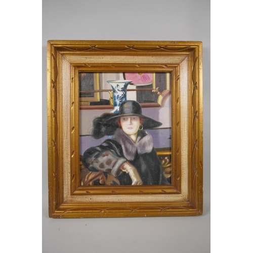 850 - Scottish colourist portrait of a woman in a black hat and jacket, oil on canvas laid on board, 25 x ... 