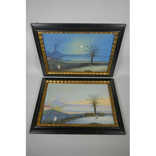 856 - A pair of Italian landscapes of the Bay of Naples, signed G. la Pira, gouache, 39 x 26cm