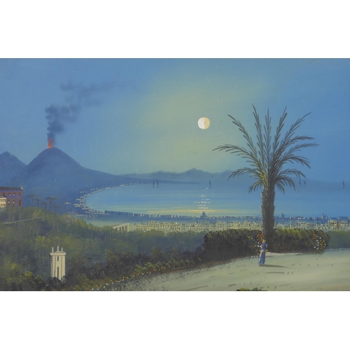 856 - A pair of Italian landscapes of the Bay of Naples, signed G. la Pira, gouache, 39 x 26cm