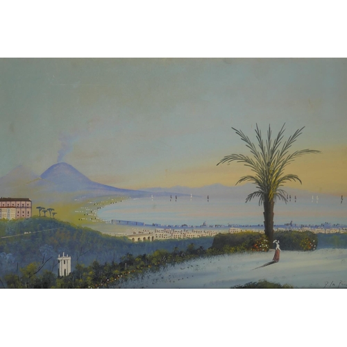 856 - A pair of Italian landscapes of the Bay of Naples, signed G. la Pira, gouache, 39 x 26cm