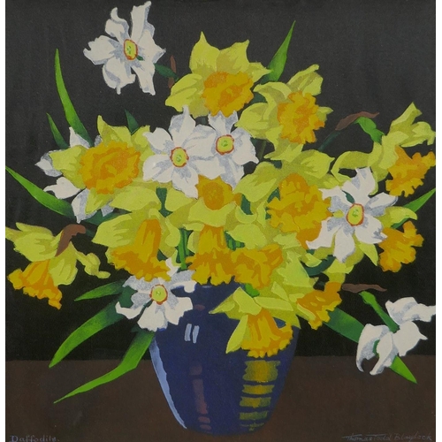 861 - Thomas Tod Blaylock, daffodils, signed, coloured woodcut/stencil print, and an unframed similar prin... 