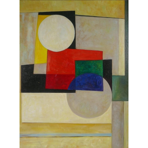 867 - British abstract composition, oil on canvas laid on board, 45 x 60cm