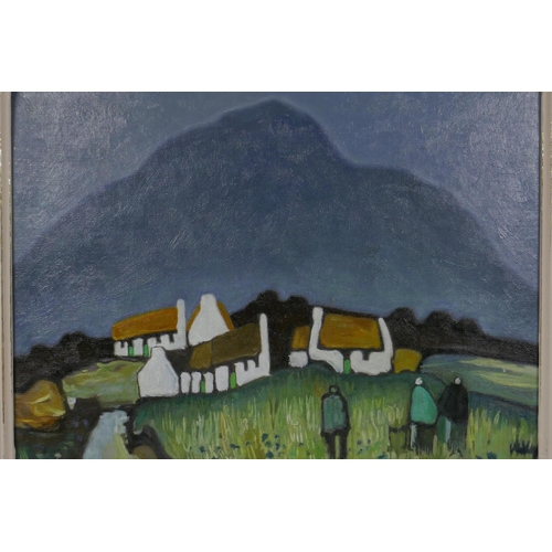 868 - Irish School, landscape with crofters' cottages, oil on canvas board, 40 x 30cm